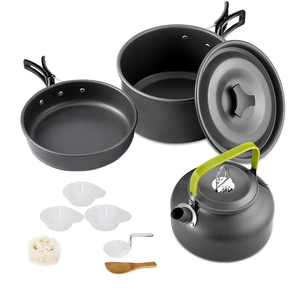 Eway LISM camping cookware set with 2-liter pot and lid, lightweight aluminum for outdoor cooking and camping adventures.