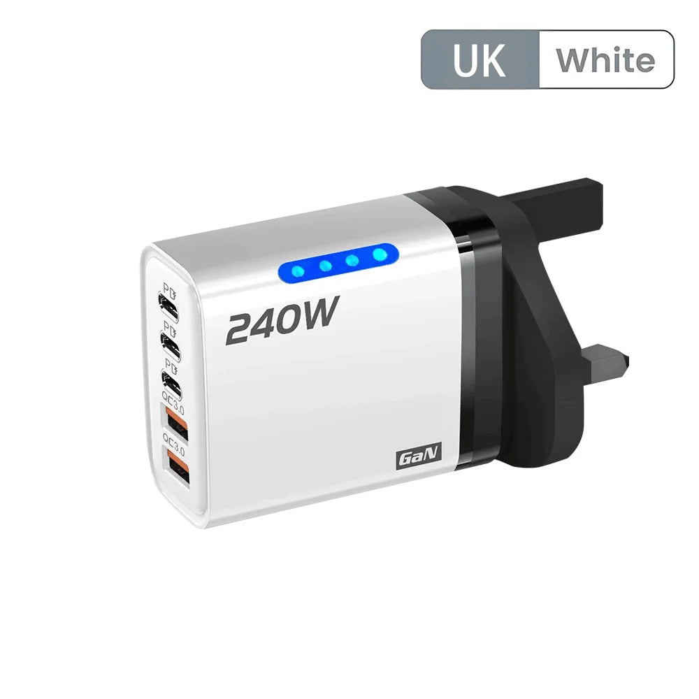 Eway 120W multi-port fast charger with multiple USB and Type-C ports, compact design, charging electronic devices quickly.