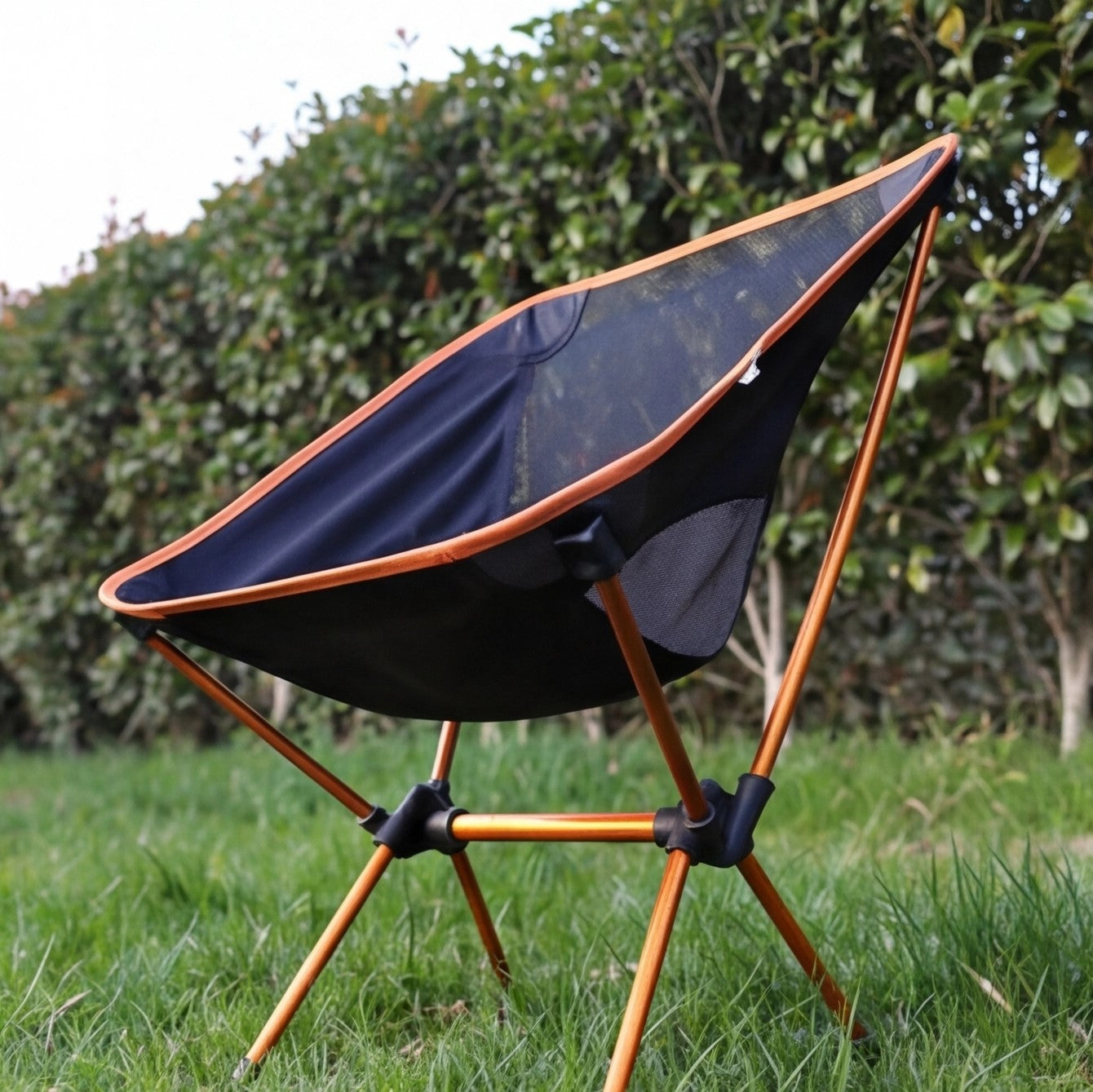Portable Eway foldable camping chair with black fabric and metal frame, lightweight and compact for outdoor activities.