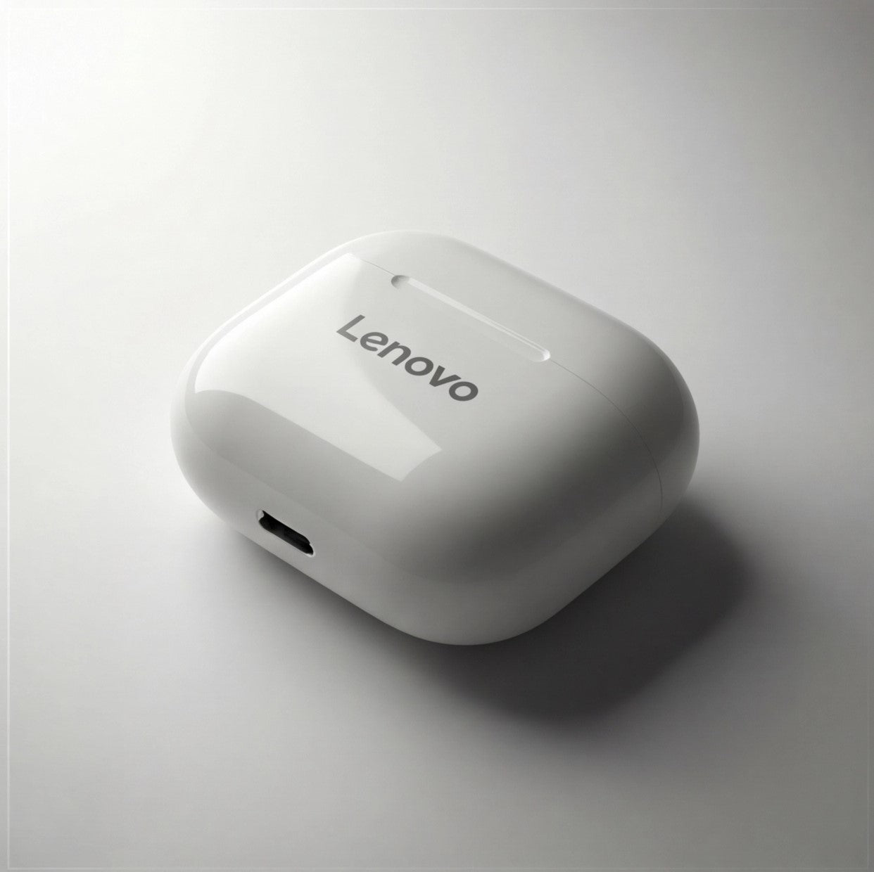 Wireless Lenovo LP40 earbuds by Eway with sleek black design and in-ear fit, shown in a close-up image.