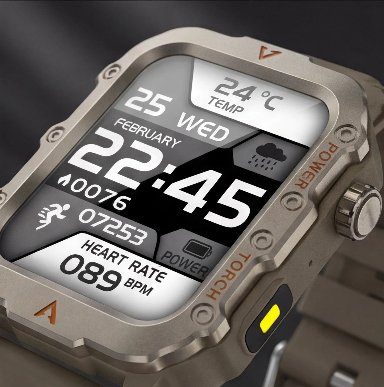 Eway LAXASFIT Q11 smart watch displaying digital time, fitness tracking features, and a sleek black strap.