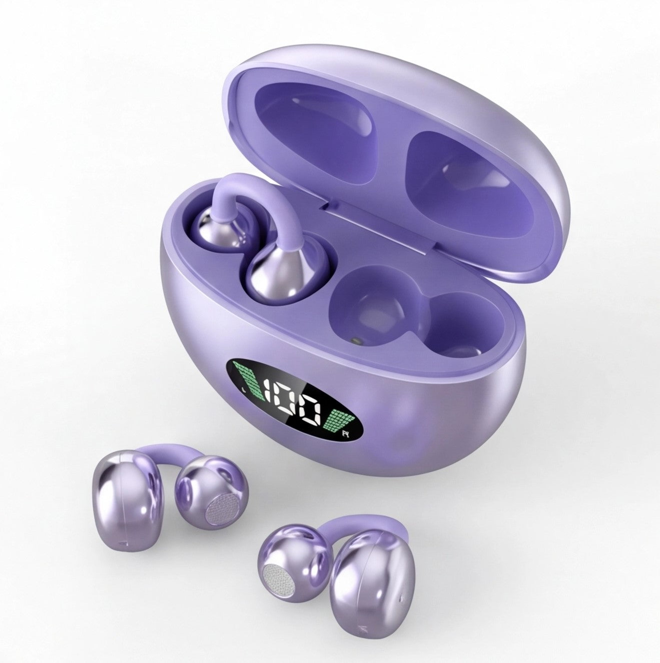 Wireless TWS earbuds with Active Noise Cancelling from Eway, showing sleek black design and in-ear fit with charging case.