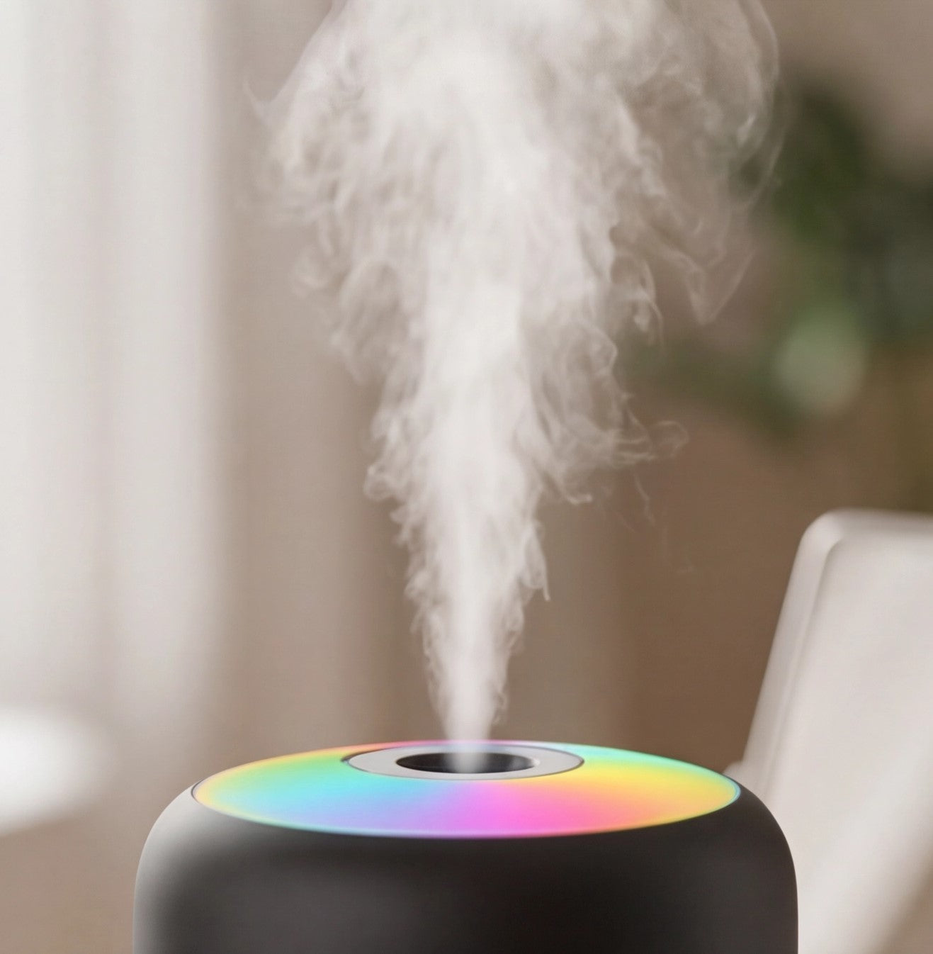 Eway USB small air humidifier emitting a gentle mist, compact desktop air moisturizer for personal use.