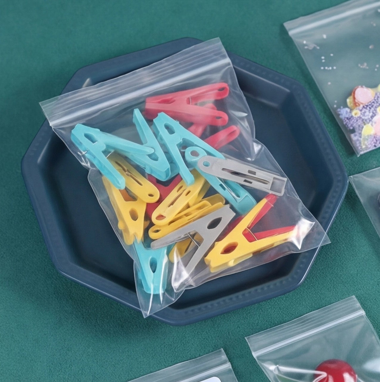 Eway Ziplock food storage bags with resealable closures, transparent plastic for fresh food preservation and organization.