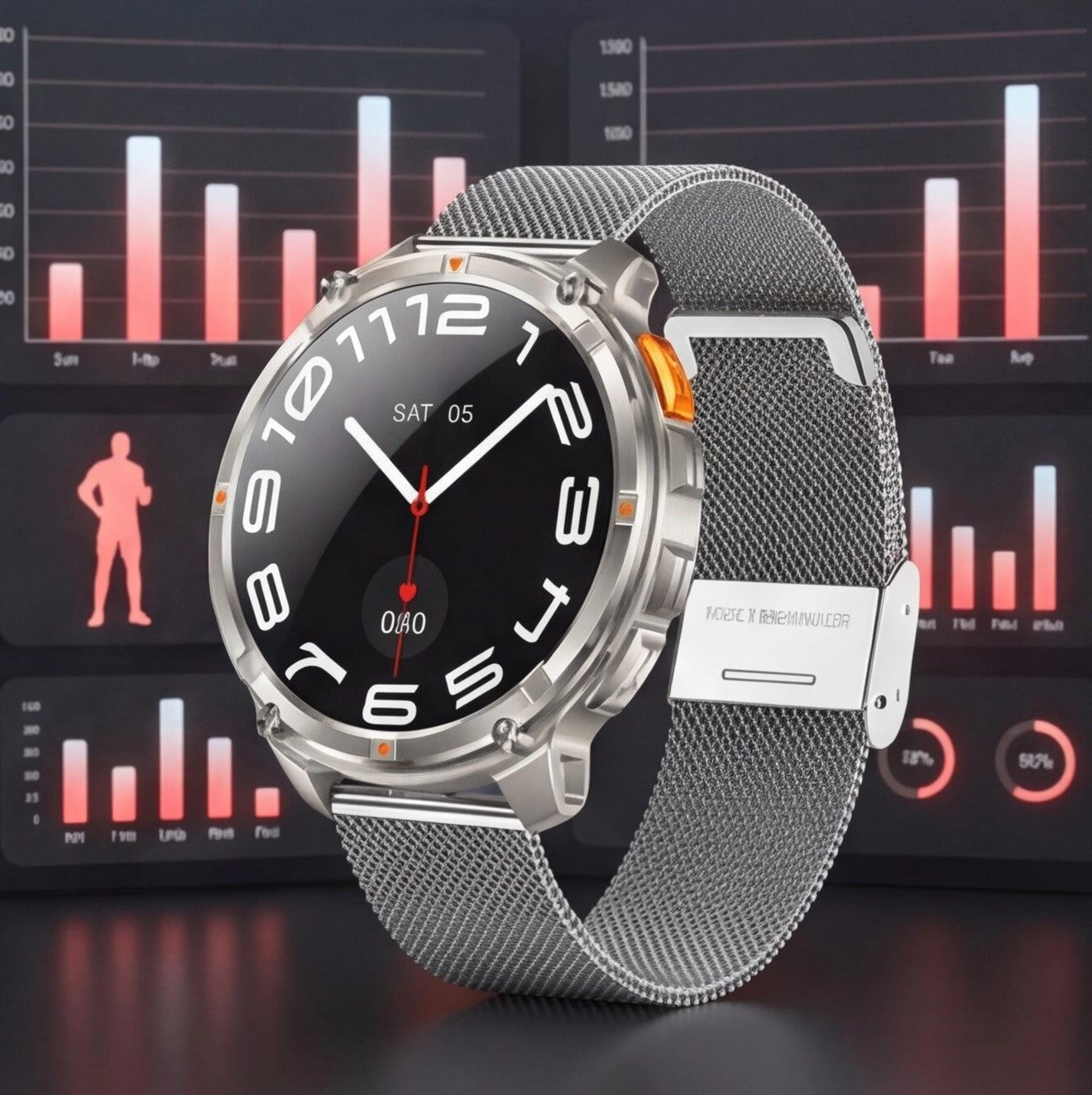 Eway GUHUAVMI smart watch displaying digital time, with sleek black band and modern design.