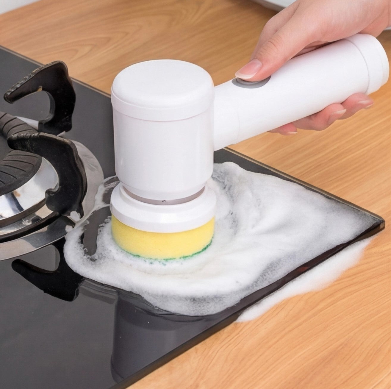 Eway electric multi-purpose cleaning brush with ergonomic handle and various brush heads for versatile cleaning tasks.