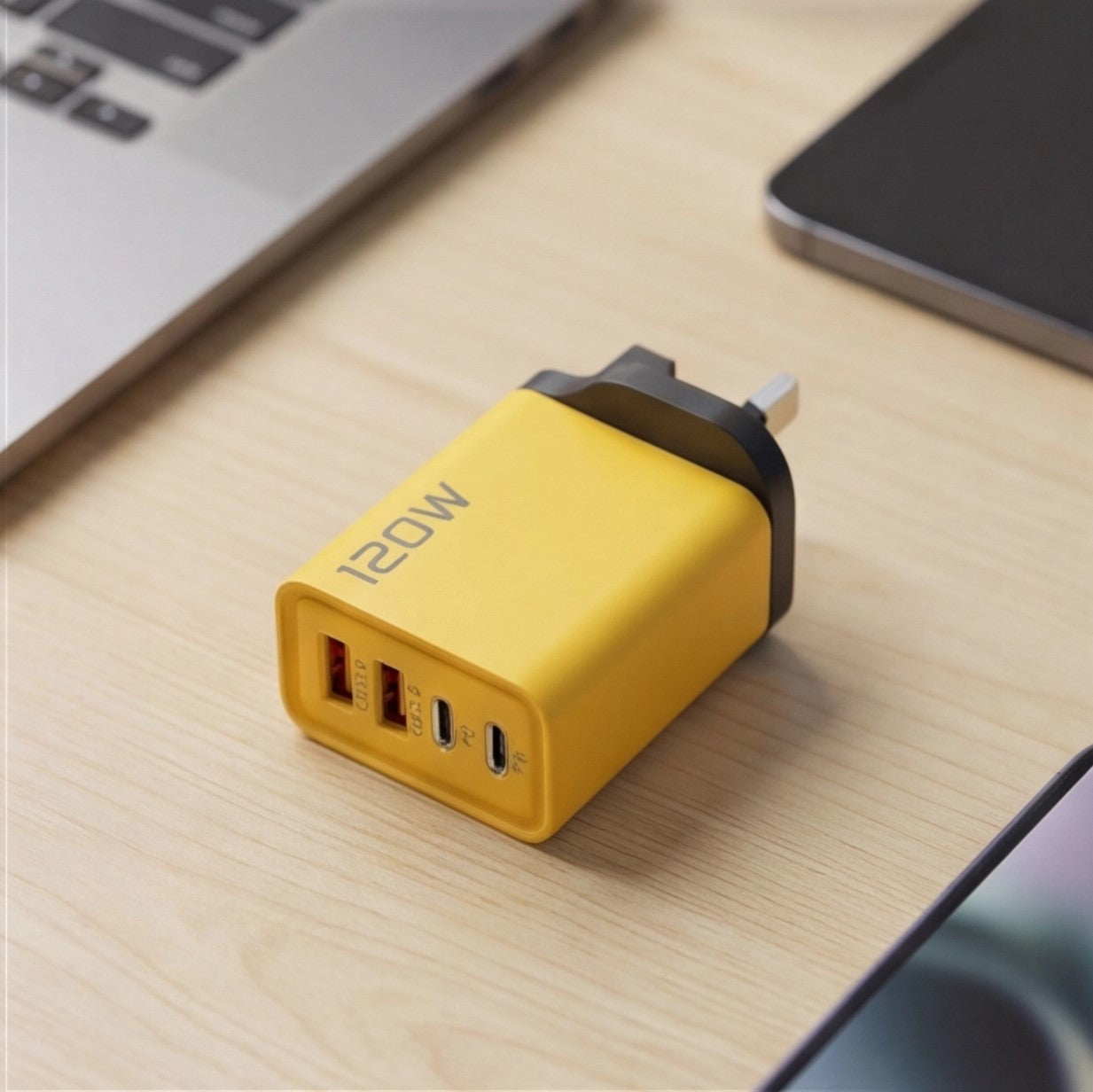 Eway 120W multi-port USB charger with four USB outlets, compact design, ideal for charging multiple devices simultaneously.