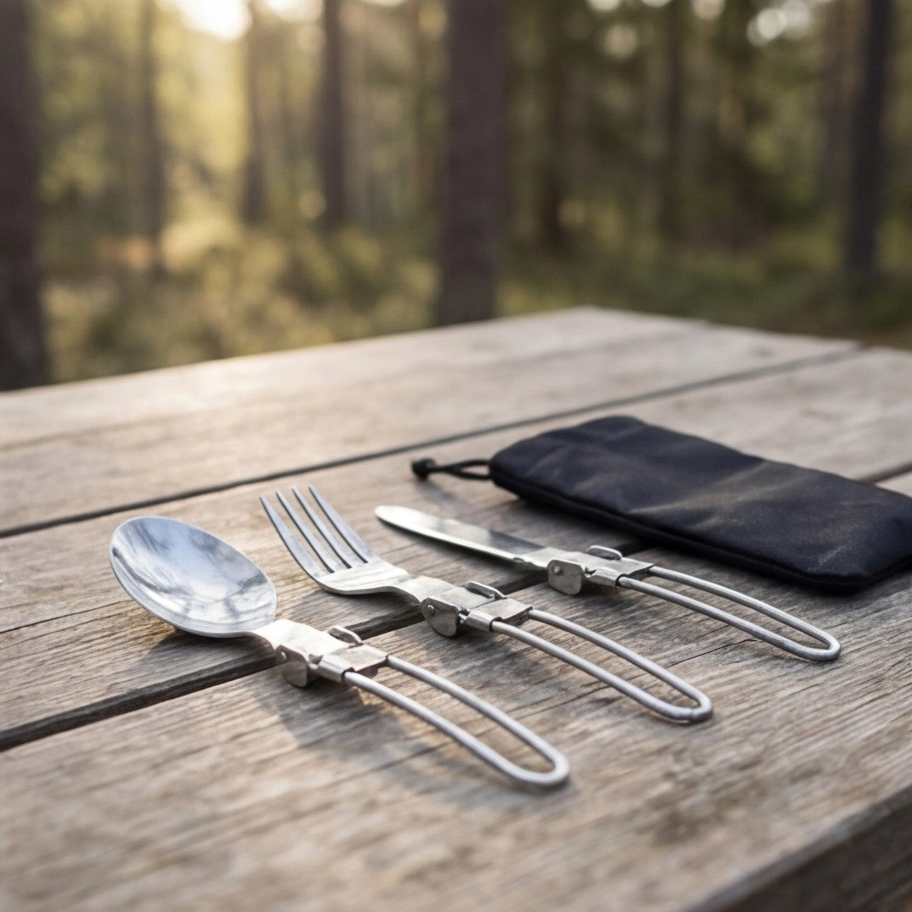 Eway Widesea camping dining utensil set with fork, spoon, and knife in a compact case for outdoor meals