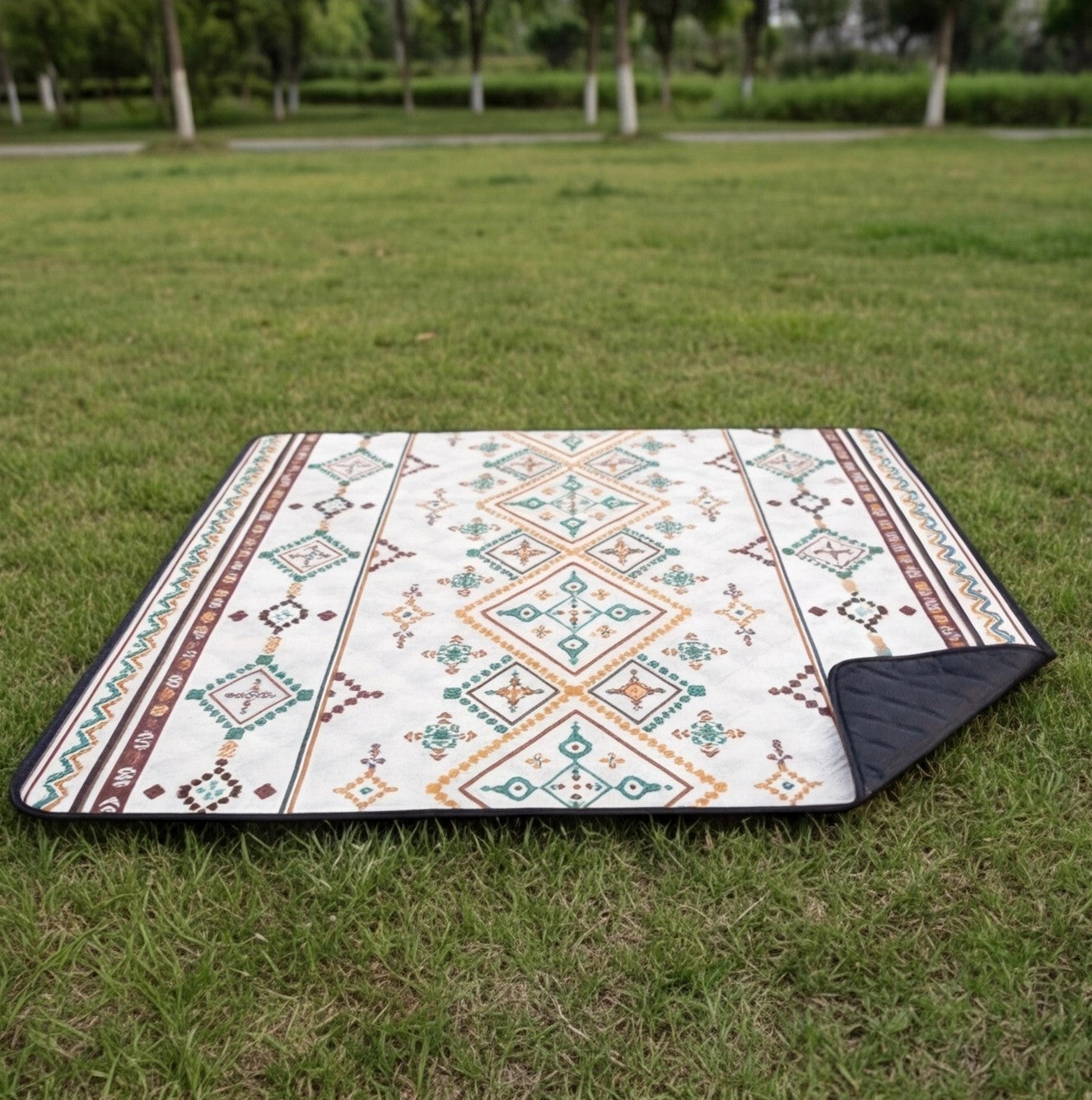 Eway Oxford camping mat, folded fabric travel rug with a durable, lightweight design suitable for outdoor use.